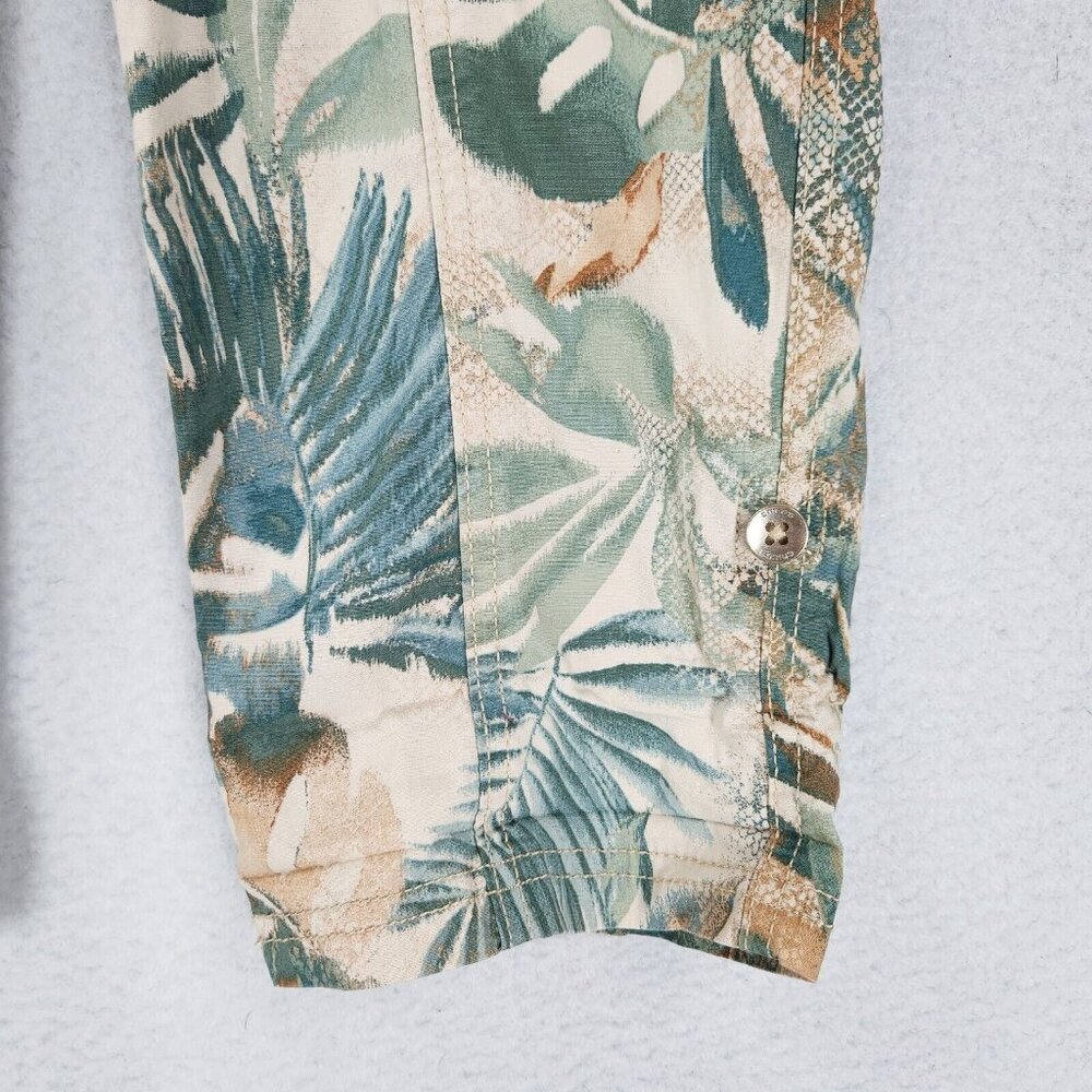 Chicos Pants Womens 00 Tan Green 2 Roll Hem Tropical Mid Rise Cropped Casual - Picture 3 of 11